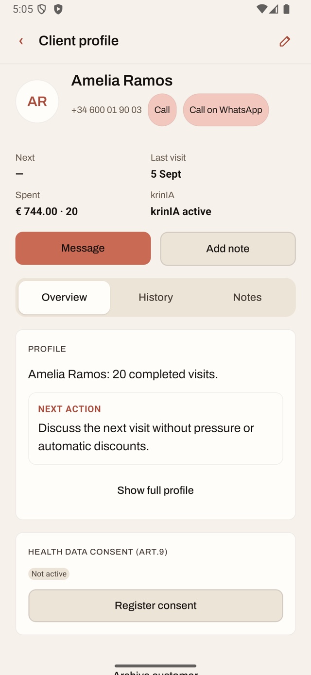 Client profile with history and opportunities