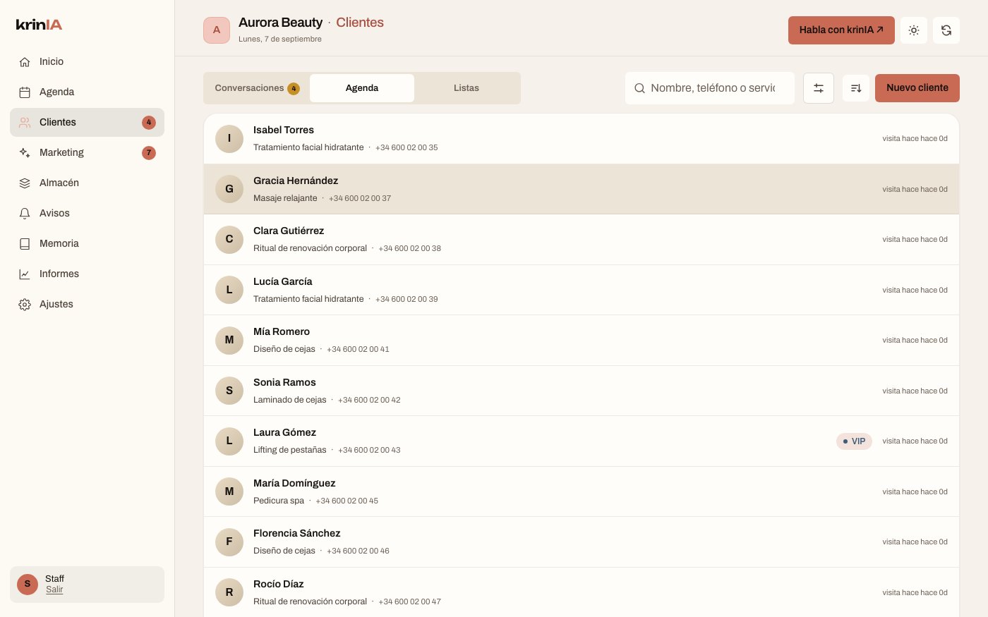 krinIA client directory with history